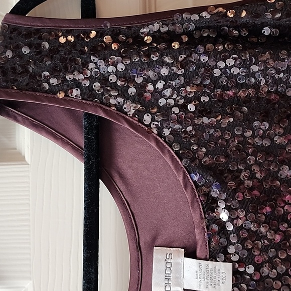Chico's Sequined Top 3 XL Dark Brown Paillette Sequin Satin Going Out Party - Picture 8 of 9